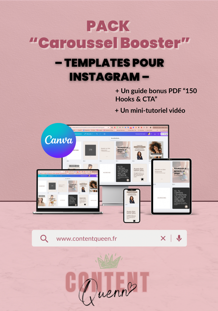 Pack de templates Canva prêts à l’emploi pour créer des carrousels Instagram impactants et booster sa visibilité