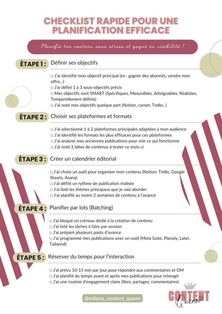 Checklist PDF rapide à télécharger pour planifier son contenu et organiser son business